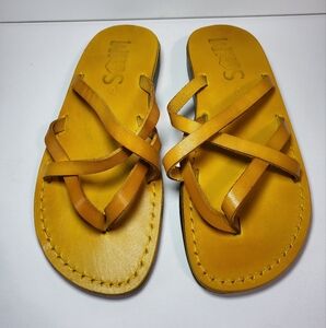 Sandalim Golden Yellow Leather Flip Flop Jesus Sandals Women's Size 40 EU 9.5 US